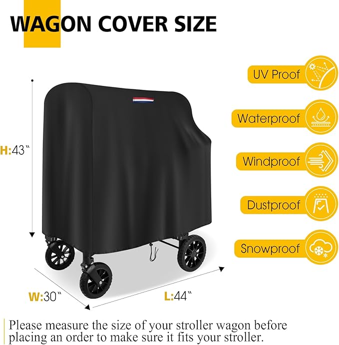 POMER Stroller Wagon Cover for WONDERFOLD Wagon W4 Original,Outdoor Waterproof 420D Wagon Cart Cover with Handle Adjustable Drawstring-44“Lx30 Wx43 H