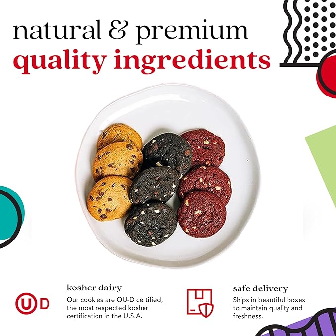 David’s Cookies Happy Birthday Mini Cookies Gift Tin – 14oz Fresh Baked Assorted Cookie Bites in Chocolate Chip, White Chocolate Chip & Red Velvet – Dessert Gift for Birthday Party & Special Occasions