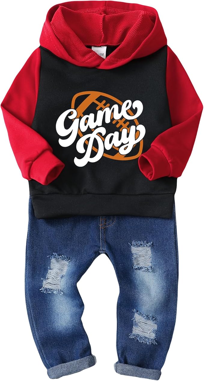 NZRVAWS Baby Boy Clothes Toddler Boy Outfit 2 3 4T 6 12 18 24 Month Fall Winter Hoodie Ripped Jeans Clothing