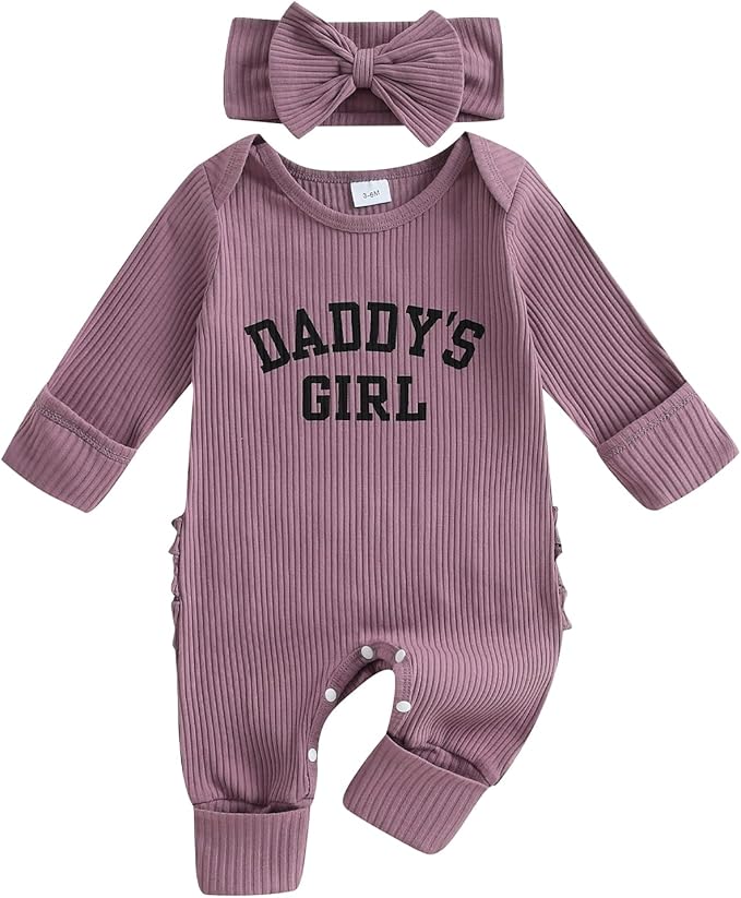 Newborn Girl Clothes Baby Girl Coming Home Outfit Zipper One-piece Outfits Ruffle Footie Bodysuit Jumpsuit Headband