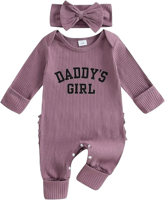 Newborn Girl Clothes Baby Girl Coming Home Outfit Zipper One-piece Outfits Ruffle Footie Bodysuit Jumpsuit Headband