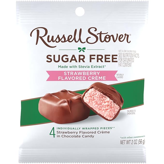 RUSSELL STOVER Sugar Free Strawberry Flavored Crème Candy, 2 oz. bag (Pack of 10)