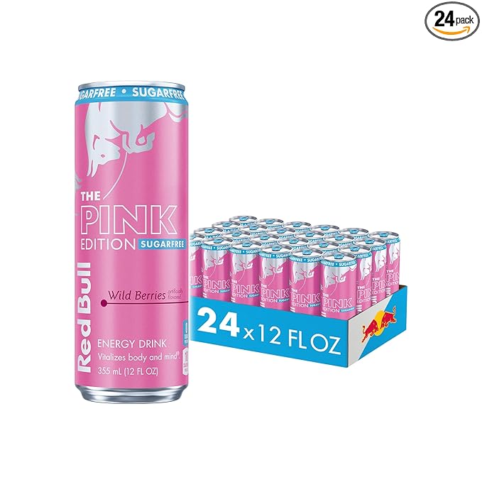 Red Bull Pink Edition Sugar Free Energy Drink, Wild Berries, 12 fl. z., Case of 24 cans, with 114mg Caffeine, Taurine & B Vitamins