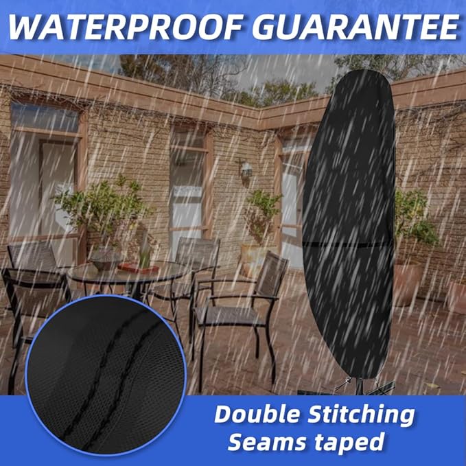 Patio Umbrella Parasol Cover - 600D Waterproof, Cantilever Offset Umbrella Cover with Sturdy Zipper, Anti-UV Outdoor Umbrella Cover Fits for 7.5-11.5 Feet（Black）