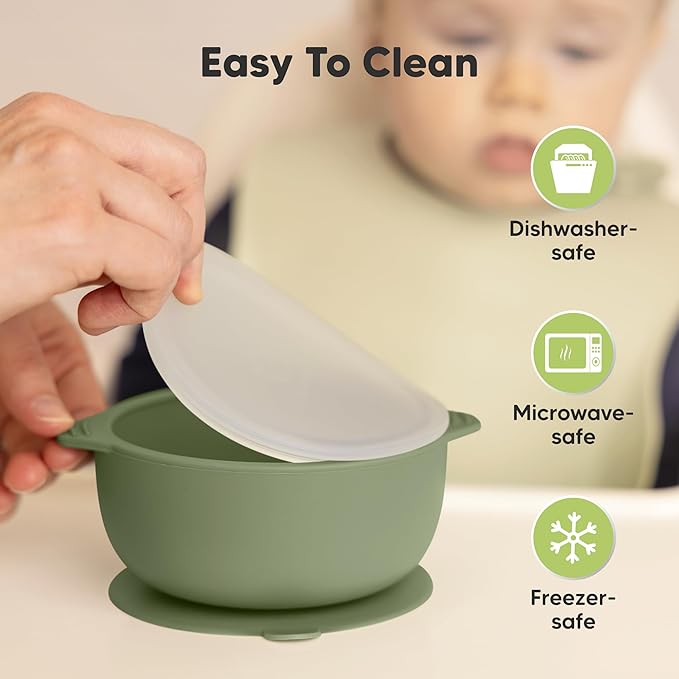KeaBabies 2-Pack Baby Bowls with Suctions, Lids - Silicone Toddler Suction Bowls for Baby Boy, Girl, Kids, Food Grade Silicone, BPA-Free, Dishwasher Safe, Toddler Eating Essentials (Slate)