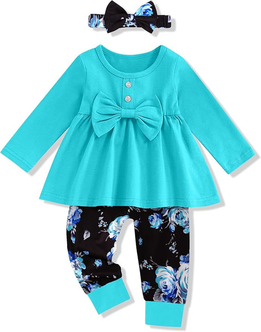oklady Toddler Baby Girl Clothes Solid Color Ruffle Tops Floral Pants with Headband Fall Winter Cute Girl Outfits