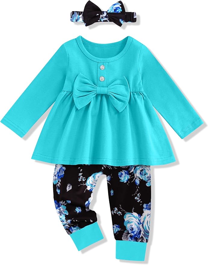 oklady Toddler Baby Girl Clothes Solid Color Ruffle Tops Floral Pants with Headband Fall Winter Cute Girl Outfits