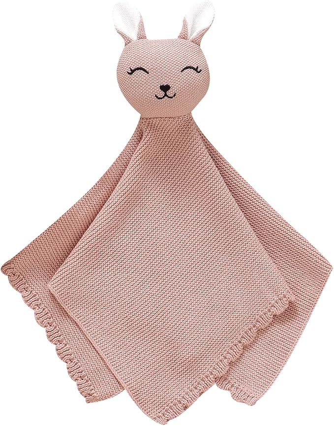 LAWKUL Bunny Lovey Baby Blanket Soft Cuddly Security Blanket Knit Snuggle Comfort for Newborns Toddler Boy Girl Pink 16x16in