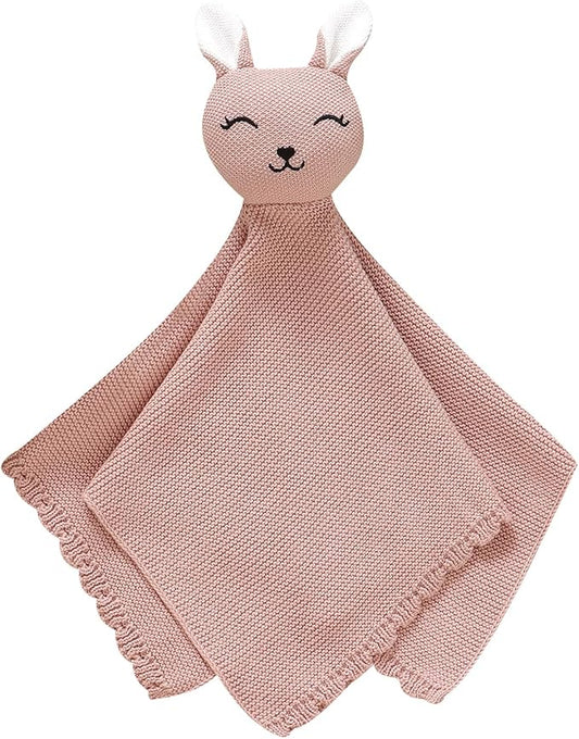LAWKUL Bunny Lovey Baby Blanket Soft Cuddly Security Blanket Knit Snuggle Comfort for Newborns Toddler Boy Girl Pink 16x16in
