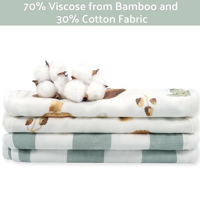 LifeTree Muslin Baby Burp Cloths - 2 Pack 70% Viscose from Bamboo and 30% Cotton Large 22'' by 10'' Absorbent Milk Spit Up Rags - Burping Cloths for Newborn, Girls Boys, Mushroom and Green Checkered