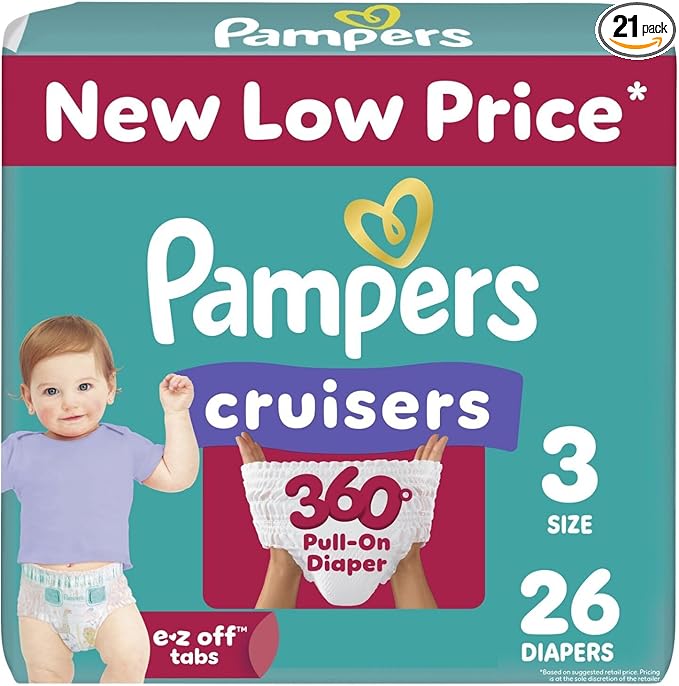 Pampers Diapers - Cruisers 360 - Size 4, 21 Count, Babyproof up to 100% Leakproof Pull-On Diaper (Packaging May Vary)