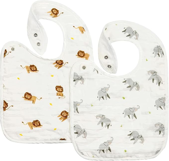 Bamboo Little Baby Bibs (Pack of 2) - Bibs with Adjustable Snaps- Absorbent Terry Backing