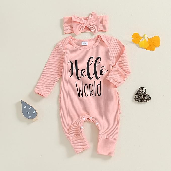 Newborn Girl Clothes Baby Girl Coming Home Outfit Zipper One-piece Outfits Ruffle Footie Bodysuit Jumpsuit Headband