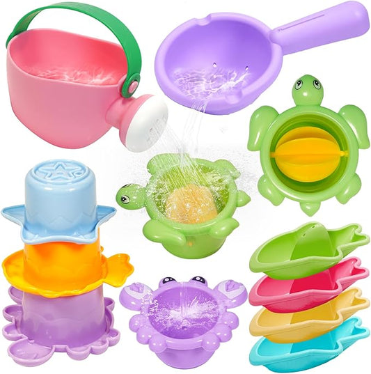10PCS Baby Bath Toys for Kids Ages 1-3 Mold Free Water Toys for Toddlers 12+ Months Fun Bathtub Pool Beach Toys Safe Early Learning Water Table Toy for 2-6 Years Old Christmas Birthday Boys Girls Gift