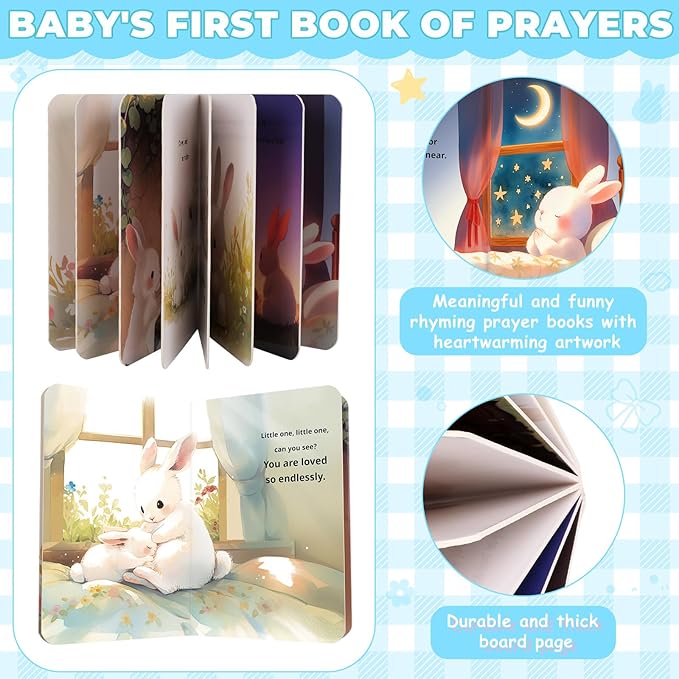 Baptism Gifts for Boy, Christening Gift Set for Baby Boys, Baby Dedication Gift, Includes Bunny Stuffed Animal, First Rosary Beads, Prayer Book, Keepsake Blanket, Catholic Baptism Gift Basket