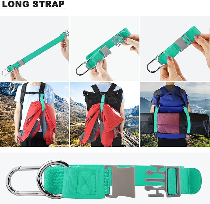 Elastic Jacket Gripper with D-Ring Hook and Buckle, ZINZ D-Ring Hook Baggage Suitcase Straps Belts Travel Accessories, Makes Your Hands Free