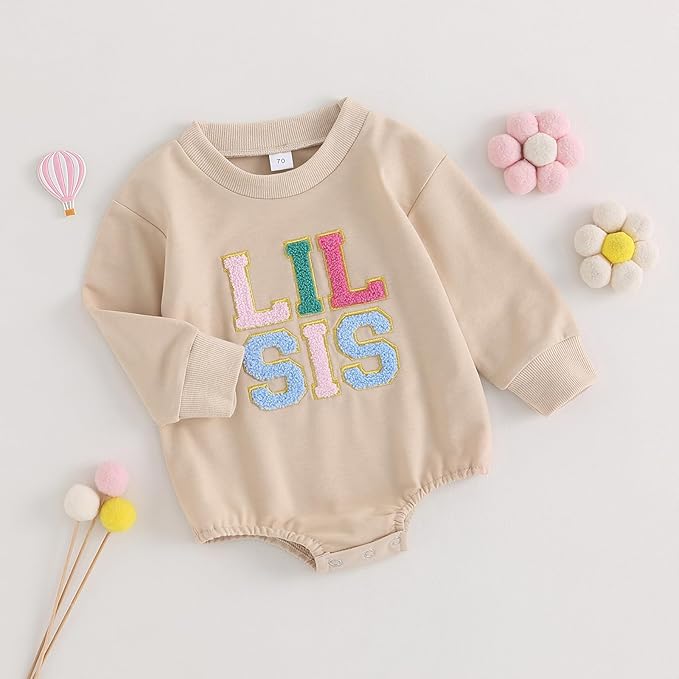 VISGOGO Infant Baby Boy Girls Big Lil Bro Big Lil Sis Matching Set Sweatshirt Romper Embroidery Sweater Toddler Clothes
