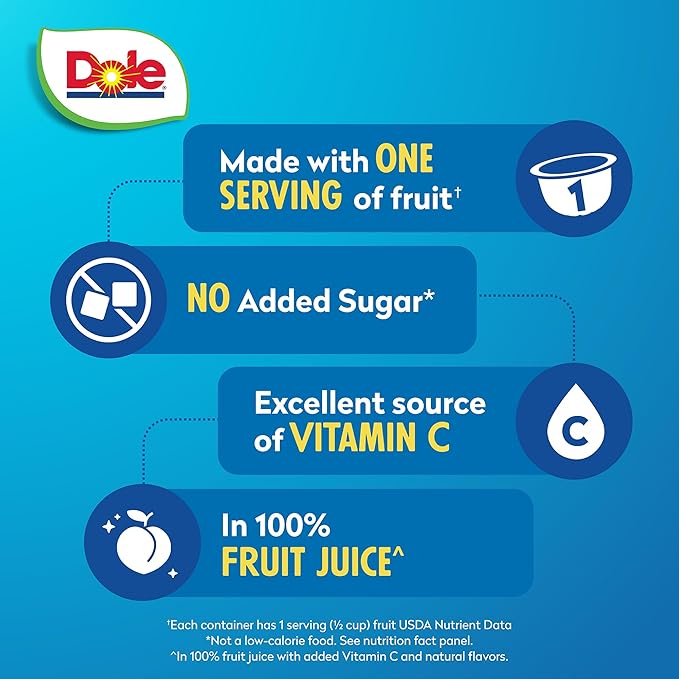Dole Diced Peaches in 100% Juice - Dole Fruit Bowls Snacks - 4 oz Fruit Bowls - 12 Pack
