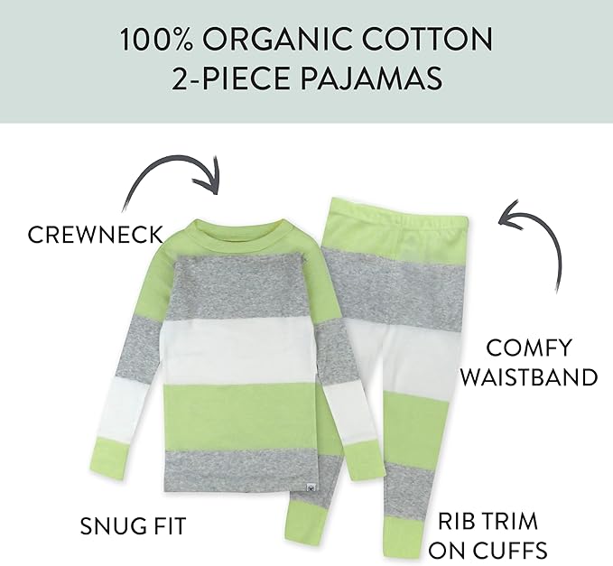 HonestBaby 2-Piece Pajamas Sleepwear Pjs 100% Organic Cotton for Baby, Toddler, Kids, Boy