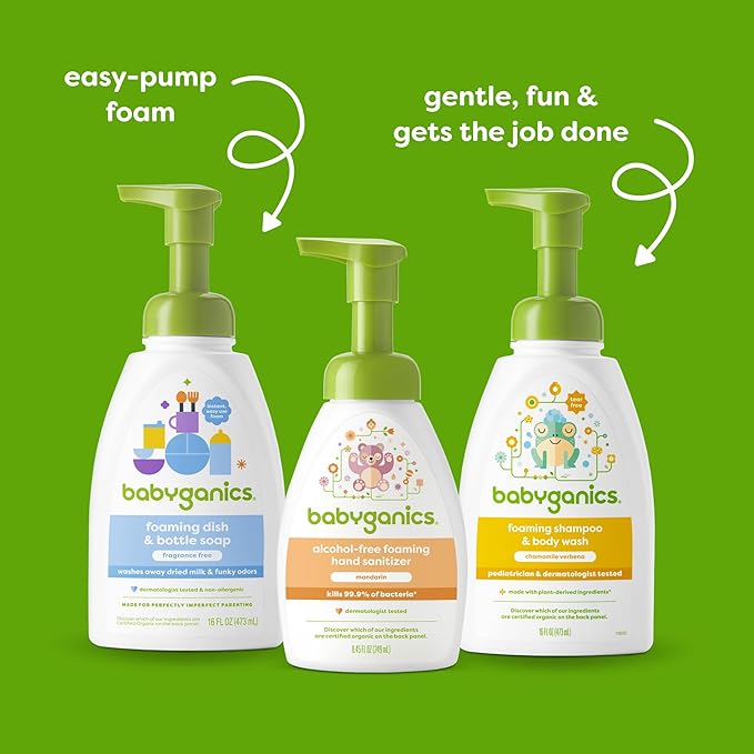 Babyganics Baby Shampoo + Body Wash Pump Bottle, Chamomile Verbena, 16oz, 3 Pack