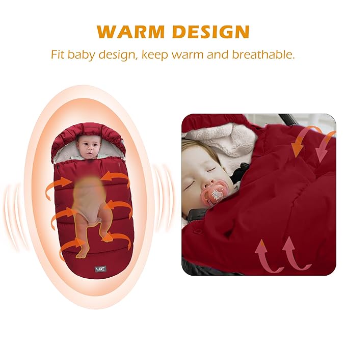 LAT Baby Warm Bunting Bag Universal,Stroller Sleeping Bag Cold Weather,Waterproof Toddler Footmuff(Detachable,Red)