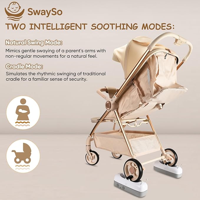 Intelligent Rocker Accessory for Baby Stroller - Automatic Soother for Peaceful Sleep - Type-C Rechargeable Cradle Roller with Adjustable Speed, Remote and Timer- Smart Rocker & Bouncer-SwaySo