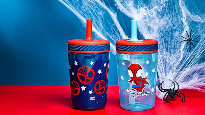 Zak Designs Marvel Spider-Man Kelso Toddler Cups for Travel or at Home, 15oz 2-Pack Durable Plastic Sippy Cups with Leak-Proof Design is Perfect for Kids (Spidey and His Amazing Friends)