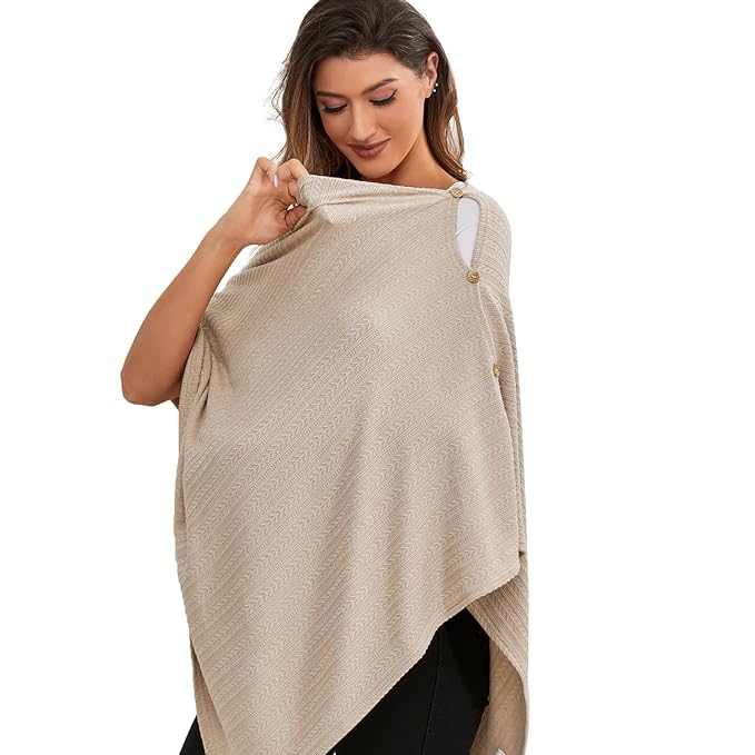 Nursing Cover for Baby Breastfeeding, Knit Breastfeeding Cover, Warm Cozy Swaddle, Breathable and Soft, Wide Neck with Stretch for Easy View (Summer Wheat)