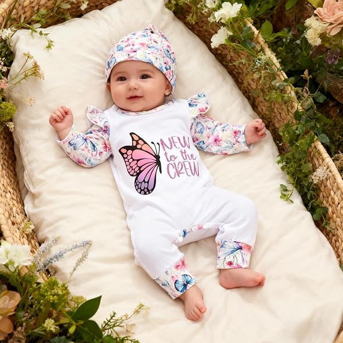 GRNSHTS Newborn Baby Girl Romper Infant Letter Print Jumpsuit Floral Bodysuit+Hat+Headband+Gloves Coming Home Clothes Outfits