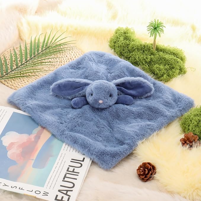 Apricot Lamb Stuffed Animals Navy Blue Bunny Rabbit Security Blanket Infant Nursery Character Blanket Luxury Snuggler Plush Baby Lovey(Navy Blue Bunny)