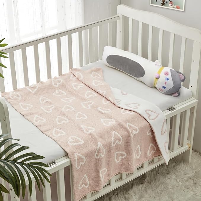 CREVENT 30"X40" Cozy Soft Warm Chenille Baby Blanket for Girls Boys, Newborn Essentials for Infant, Baby Shower Receiving Gift - Pink Heart