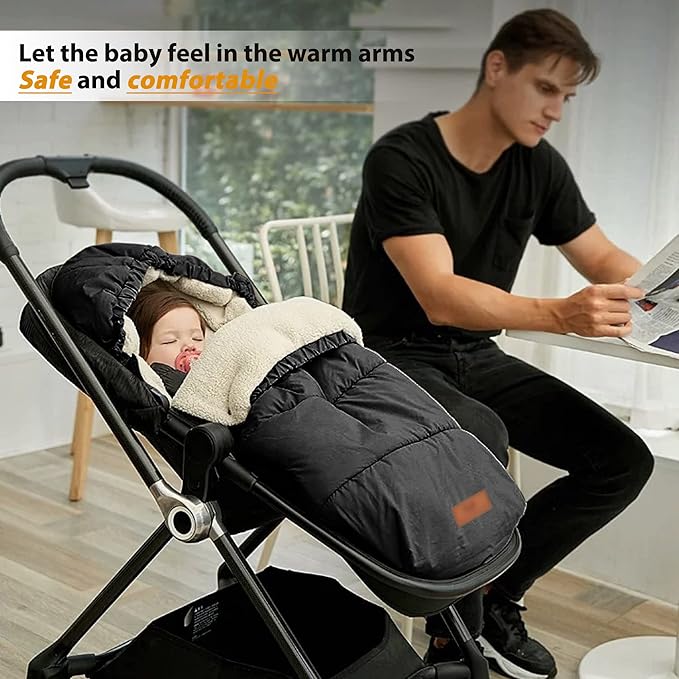 LAT Baby Warm Bunting Bag Universal,Stroller Sleeping Bag Cold Weather,Waterproof Toddler Footmuff(Detachable,Black)