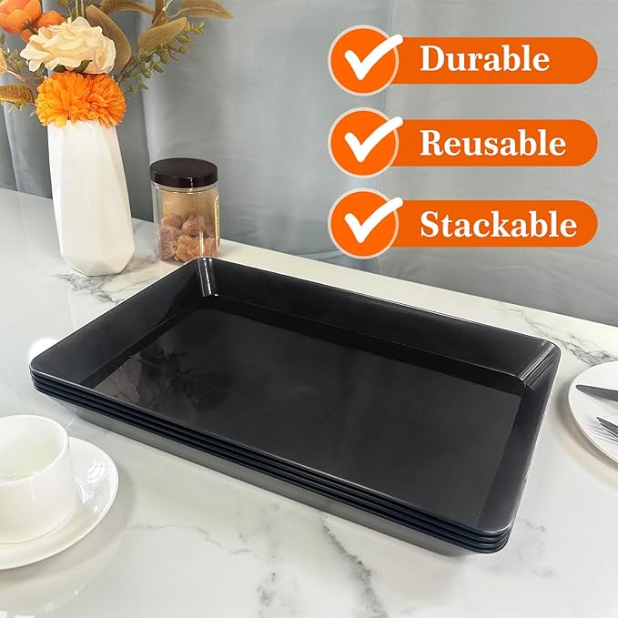 Serving Tray Platter, 6 Pcs Food Tray for Veggie Fruit Snack Dessert Cookie Cheese, Food Trays for Party Supplies Display, Plastic Platters for Serving Food, Large Trays, BPA Free