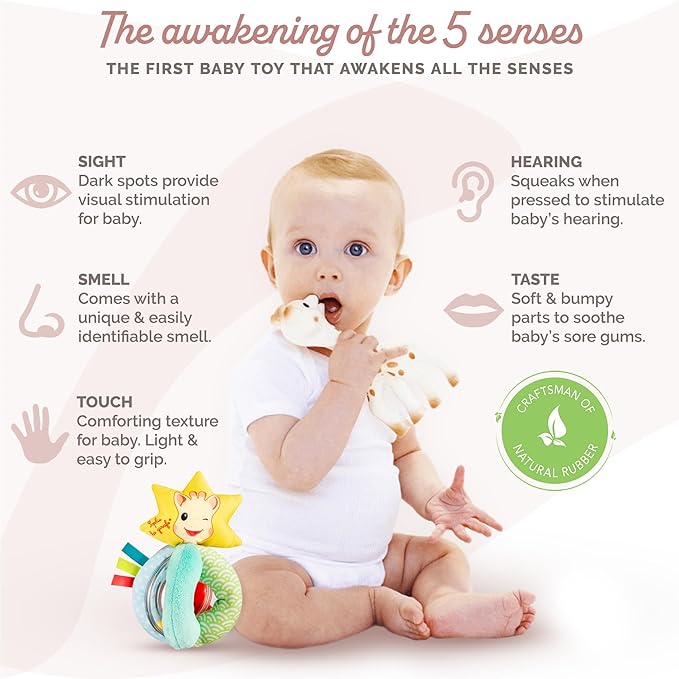 Sophie la girafe Classical Creation Birth Gift Set | Includes Sophie la girafe Plush Rattle, Gift Bag & Card | Handcrafted in France | Comfort & Soothe | Awaken All 5 Senses