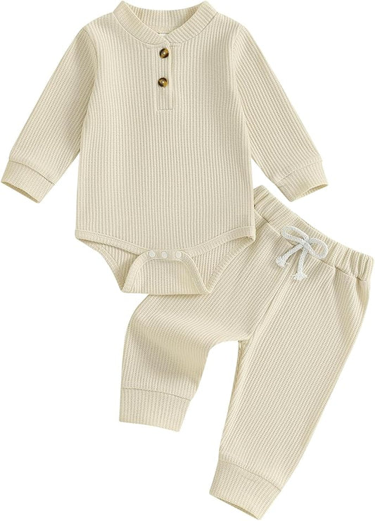 CIYCUIT Newborn Baby Boy Clothes Ribbed Knit Long Sleeve Bodysuit Pants 2-Piece Fall Winter Outfits