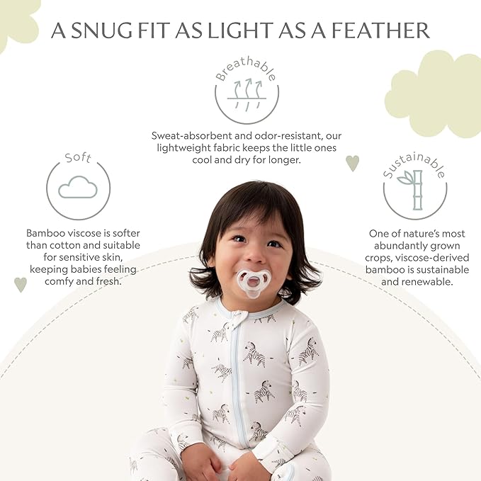 Bamboo Little Soft Baby Footie Pajamas, Baby Clothes, Newborn Sleepers, 95% Viscose and 5% Spandex, 0-24 Months