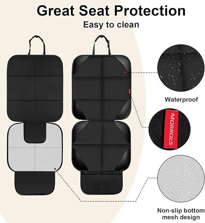 Car Seat Protector for Child,2 Pack Car Seat Cushion,Waterproof Fabric Car Seat Covers for Non-Slip Backing Mesh Pockets for Baby,Pet,SUV, Sedan and Trunk(Black)