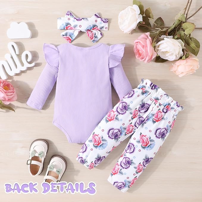GDTOGRT Baby Girl Clothes Newborn Infant Outfits Ruffle Romper+ Floral Pants + Cute Headband Sets for Girls