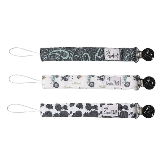 Copper Pearl Pacifier Clip 3-Pack: Premium Knit Binky Clips for Baby Girls and Boys - Stylish Stainless Steel Pacifier Holder Clip - Baby Pacifier Clips for No More Floor Drops - Jo