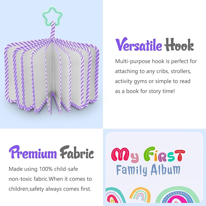 Fintie Baby Photo Album 4x6 Inch, 18 Photos My First Family Album Book with Soft Cloth Cover & Hook for Newborn/Toddlers/Kids/Baby Shower Memory Birthday Gifts, Dreamy Rainbow