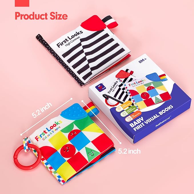 hahaland Baby Books 0-6 Months - 2PCS Infant Toys 0-6m Tummy Time Babies Toy Newborn Toys High Contrast Visual Development Sensory Book Baby Girl Boy Shower Christmas Birthday Gift Stocking Stuffers