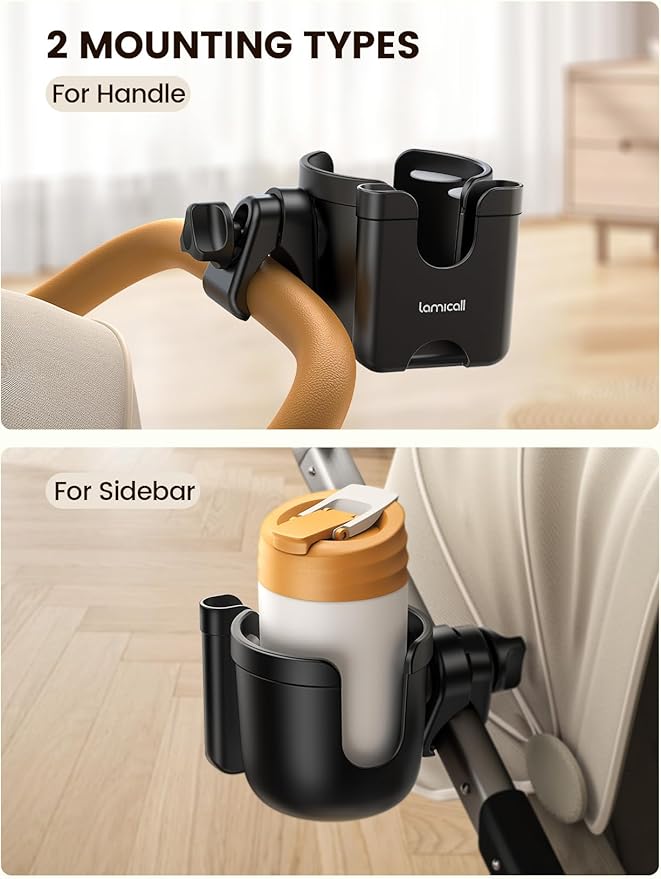 Stroller Cup Holder with Phone Holder - [Upgraded Anti-Slip Grips] [2-in-1] Walker Cup Holder, Wheelchair, Stroller Accessories, Universal Holder for Uppababy, Doona, Nuna, Jogger, Britax, Bugaboo