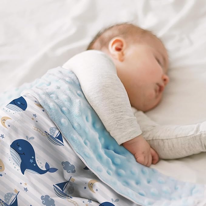Whale Kid Blanket for Boys or Girl 30x40 - Soft Kids Throw Minky Blankets with Dotted Backing - Nursery Crib Blanket