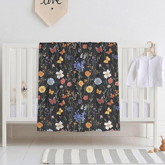 Baby Blanket Vintage Botanical Flower Wildflower for Boy Girl Newborn 30x40 Inch Toddler Infant Nursery Throw Blankets Double Layer Comfy Soft Plush Stroller Crib Quilt