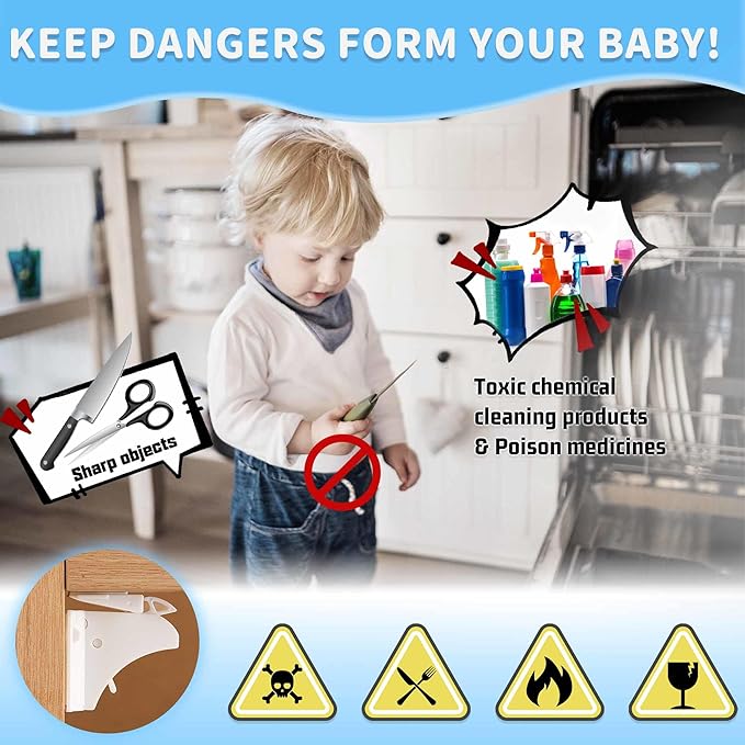 20 Pack Magnetic Cabinet Locks Baby Proofing - Baitiny Child Proof Cupboard Drawers Latches - Adhesive Easy Installation