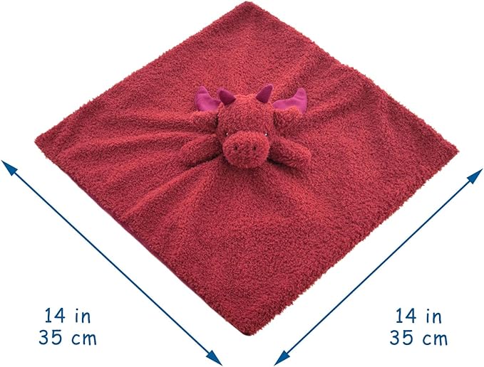 Baby Wine Red Dragon Stuffed Animal Security Blanket, Plush Dinosaur Character Lovey Blanket, Baby Shower/Nursery Gift, Newborn Infant Toddler Snuggle Blankie for Boys Girls, 14 Inches