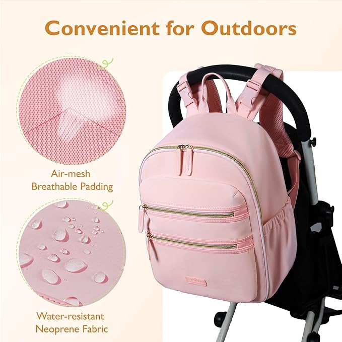 mommore Neoprene Diaper Bag Backpack Small Baby Bag Travel Mini Diaper Backpack for Newborn with Insulated Pockets, Stroller Straps