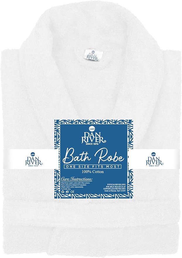 DAN RIVER Premium Cotton Terry Robes for Women and Men, Ultra Soft bathrobe with Adjustable Waist Belt and Pockets Pack of 1
