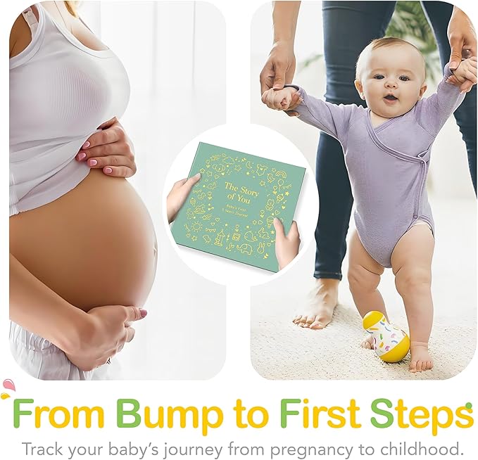 Baby Memory Book First 5 Year Boy or Girl Keepsake Journal Photo Albums Scrapbook, Gifts for Baby Shower First Time Mom New Parents (Toy - Sage Green)