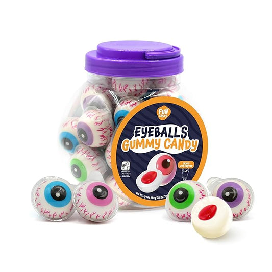 Eyeballs Gummy Candy - 19 Oz Jar (30 Count) - Strawberry Jelly Filled Gummies - Individually Wrapped Halloween Candy - Kids' Party Favors - Spooky Eyes Gummies by Funtasty